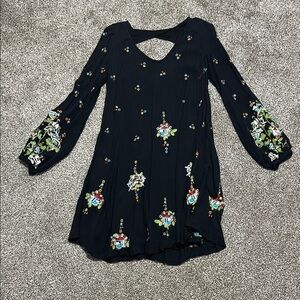 free people madeline mini dress Free People Womens Black Madeline Flocked Cap Sleeve Velvet Mini Dress Sz Large